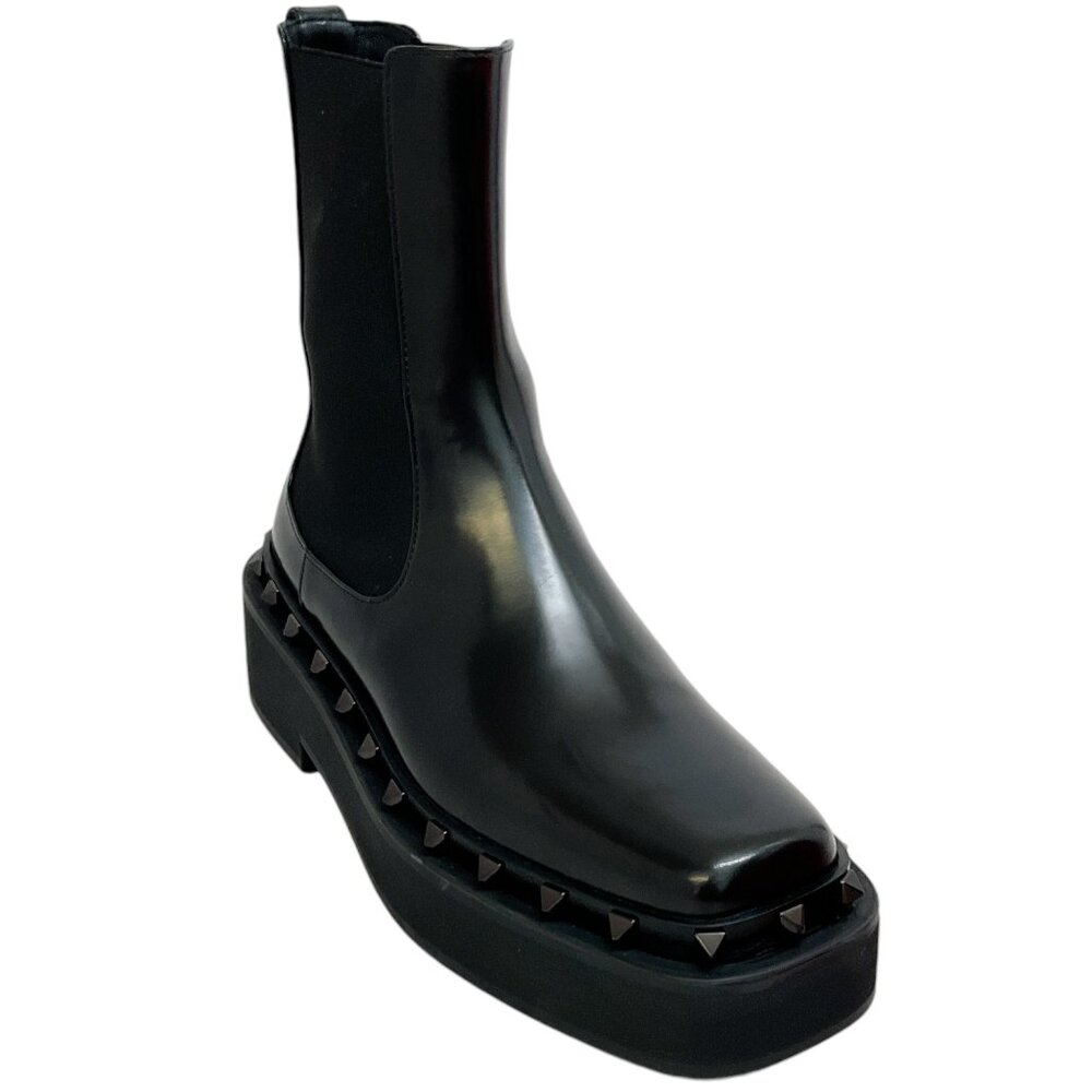 Valentino Black Leather Rockstud Beatle Boots